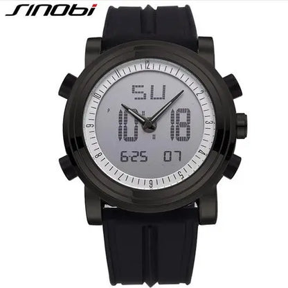 New SINOBI Brand Sports Chronograph Men's Wrist Watches Digital Quartz Double Movement Waterproof Diving Watchband Males Clock