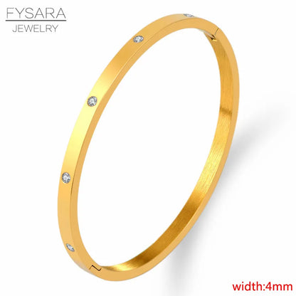 FYSARA Luxury Brand Crystals Love Bangles Cubic Zirconia Bracelets Couple Luxuxy Jewelry Stainless Steel Bangles for Women