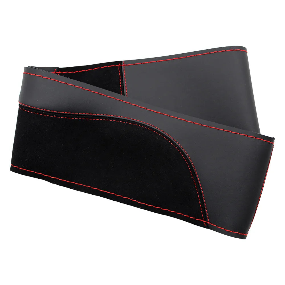 O SHI CAR 38cm DIY Steering Wheel Cover Wear-Resistant Soft PU + Suede Leather Car Steering-Wheel Braid With Needles Thread
