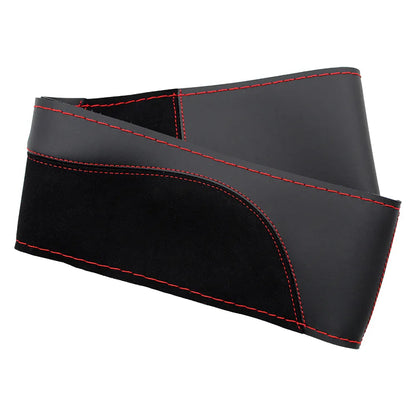O SHI CAR 38cm DIY Steering Wheel Cover Wear-Resistant Soft PU + Suede Leather Car Steering-Wheel Braid With Needles Thread
