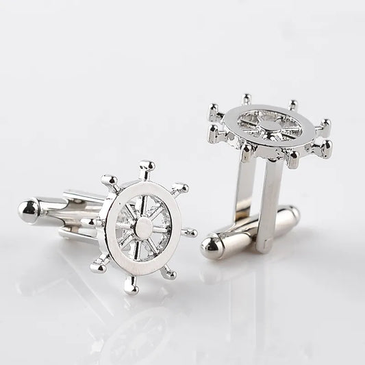 Silver Color Rudder Cufflinks High Quality Luxury Men Cuff Button Personality Captain French Men's Shirt CuffLinks Skipper
