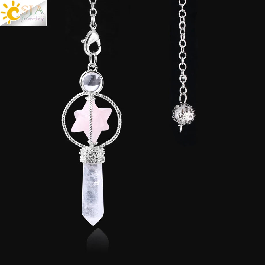 CSJA Merkaba Dowsing Pendulum Quartz Natural Stone Crystal Reiki Healing Pendule Pendant Pendulums Radiesthesia Pendulos F770