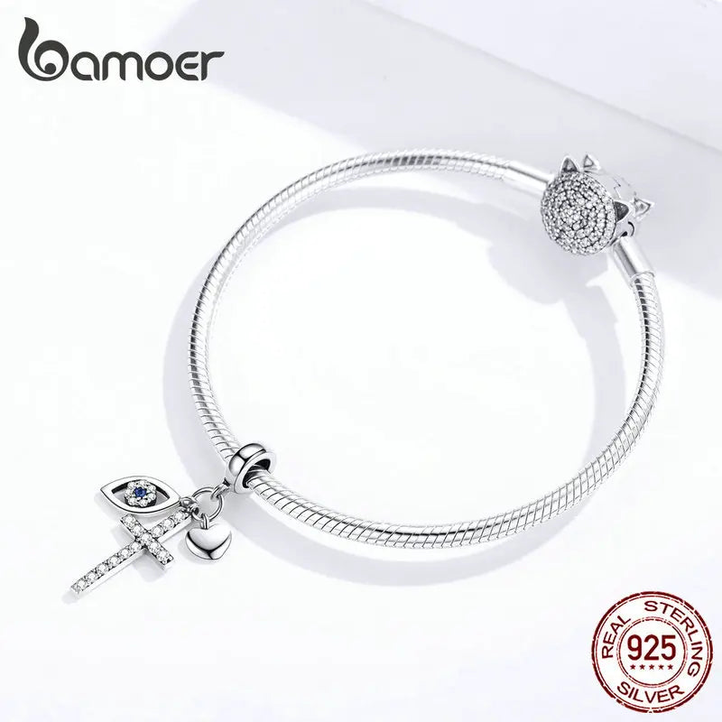 Bamoer Multiple Guardian Eye Pendant Charm for Bracelet 925 Sterling Silver Corss Charm Silver 925 Original Jewelry SCC1327