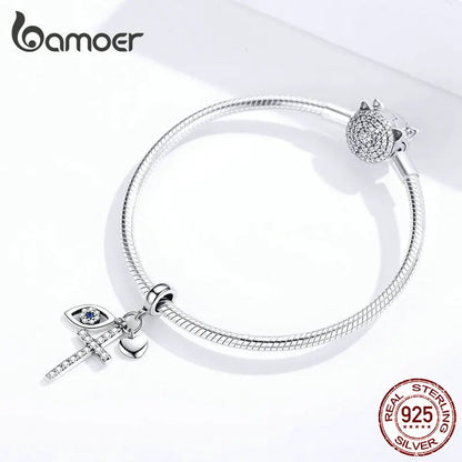 Bamoer Multiple Guardian Eye Pendant Charm for Bracelet 925 Sterling Silver Corss Charm Silver 925 Original Jewelry SCC1327