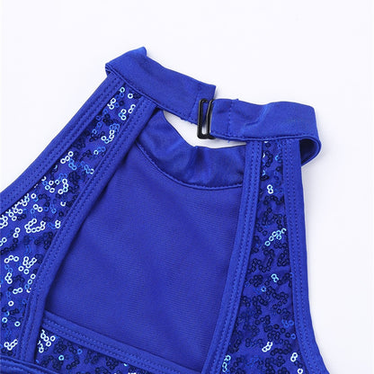 Kids Girls Gymnastics Leotards Child Sparkly Sequins Dancewear Sleeveless