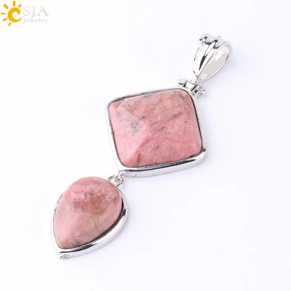 CSJA Natural Stones Pendant Crystal Square Water Drop Quartz Lapis  Lazuli Geometric Pendants for Necklaces Women Jewelry F814
