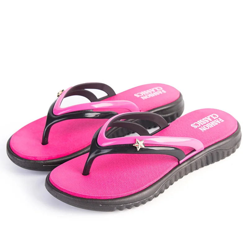 SXQYFW Womens Summer Slip-On Shoes Anti-Slip Hard-Wearing Fashion Leisure Slippers Beach Swimming Walk Indoor T-Tied Flip Flops