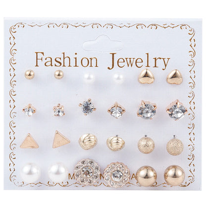 Crystal Simulated Pearl Earrings Set Women Jewelry Accessories Piercing Ball Stud Earring Kit Bijouteria Brincos