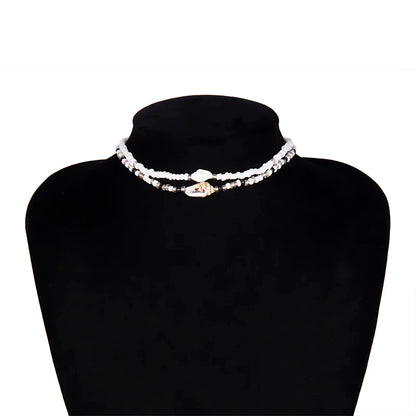 Separable 2 Layered White/Black Beads Necklaces Korean Small Beaded Conch Acrylic Shell Choker Necklace for Women Fashion Collar