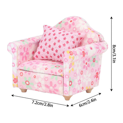 1/12 Miniature Sofa Simulation Dollhouse Sofa Living Room Furniture Children Doll House DIY Pretend Play Role Toys