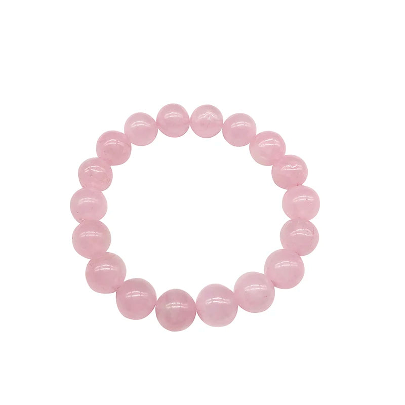 Pink Rose Powder Crystal Quartz Natural Stone Streche Bracelet Elastic Cord Pulserase Jewelry Beads Lovers Woman