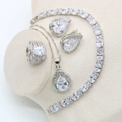 New Green Peridot Zircon Silver 925 Jewelry Set Women Bracelet Earrings Necklace Pendant Ring Birthday