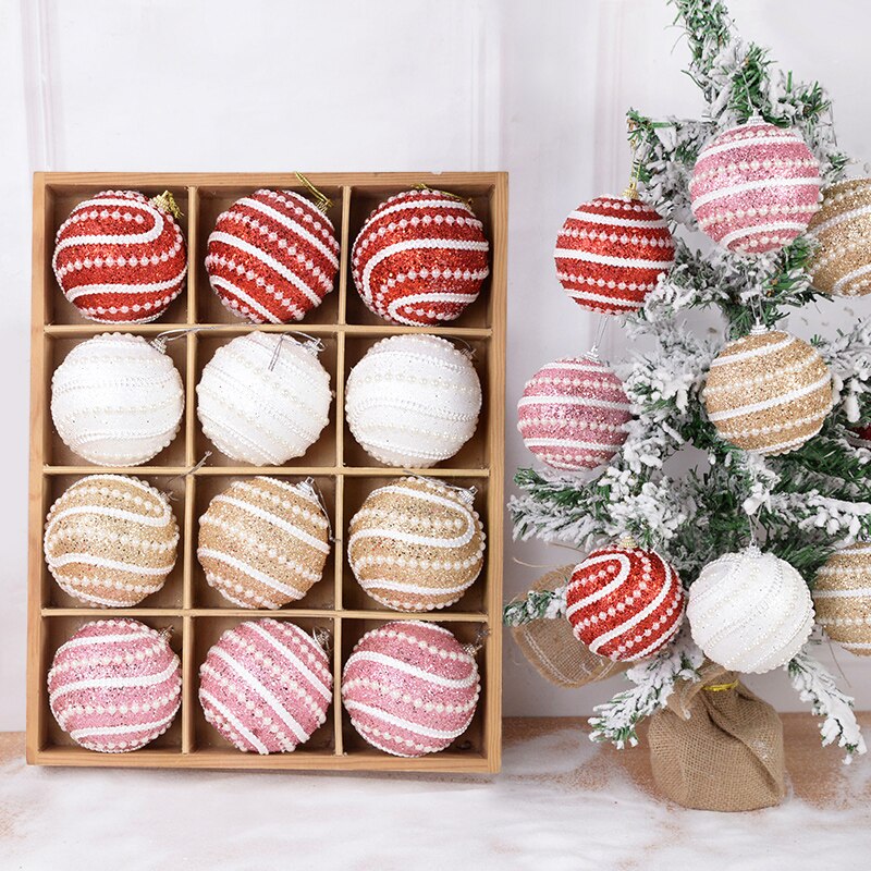 8cm Gold Foam Pearl Christmas Balls Ornament Shatterproof Hanging Christmas Tree Ball Xmas Decorations Navidad Noel