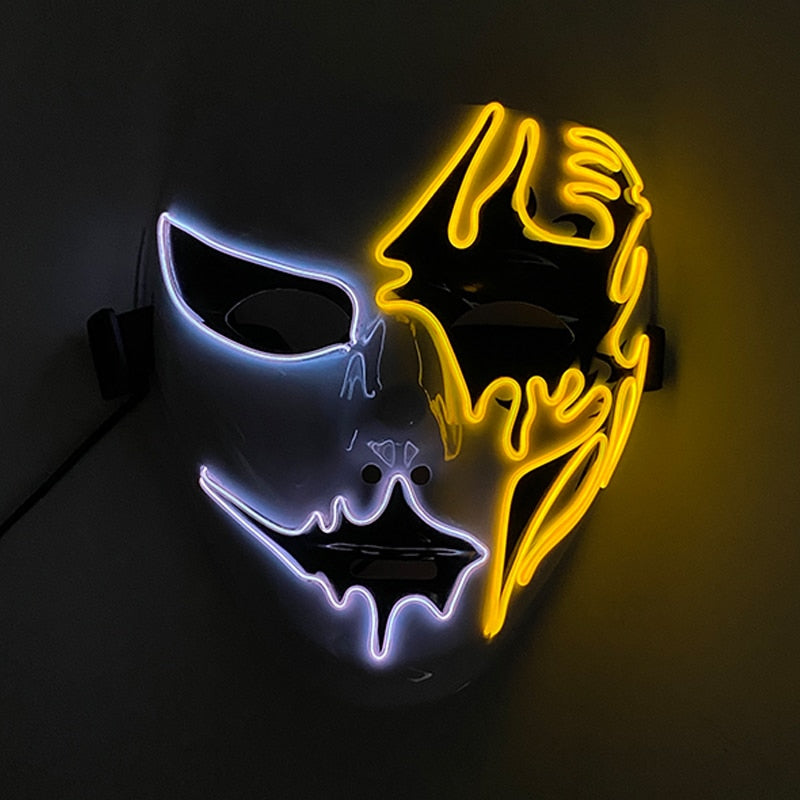 Neon Light LED Mask LED Halloween Scary Mask Cosplay Party Masque Masquerade Masks Halloween Costume Carnival Glow Party Props