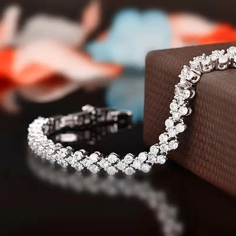 Women Silver Color Rose Gold Bracelet for Female Pulseras Crystal Heart Charm Bracelet Women Bridal Wedding Fine Jewelry