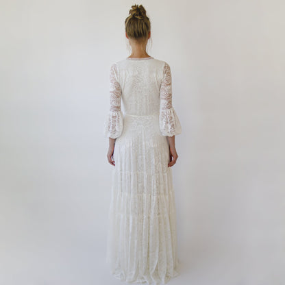 Bestseller Gipsy Layered Boho Lace Wedding Dress, Puffy Bracelet Sleeves #1365