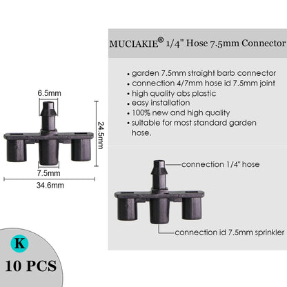 MUCIAKIE Sprinkler Irrigation 1/4 Inch Barb Tee Single Double Barb Barbed Water Pipe Connectors for 4/7mm Hose Garden Fitting