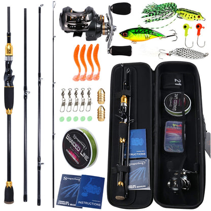 Sougayilang 1.8m 2.1m Baitcsting Rod Full Kit 4 Section M Power Carbon Fishing Rod 100M Fishing Line Lures Hooks Jig Head Pesca