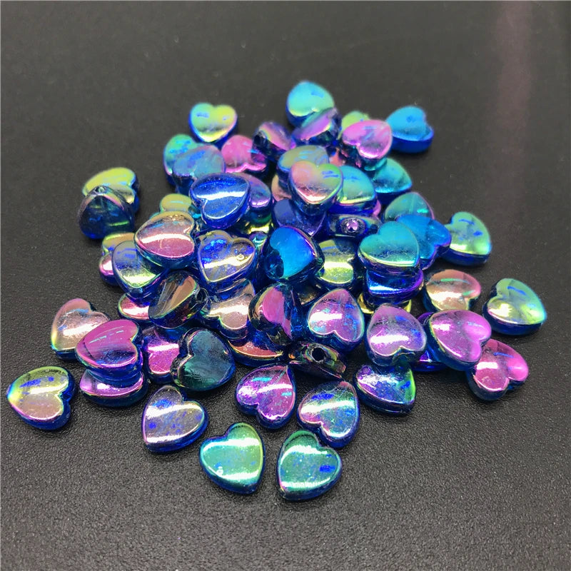100pcs 8mm Acrylic Spacer Beads Heart-Shaped Charm Transparent Rainbow Color Beads for Jewelry Making DIY Jewelry Accessories