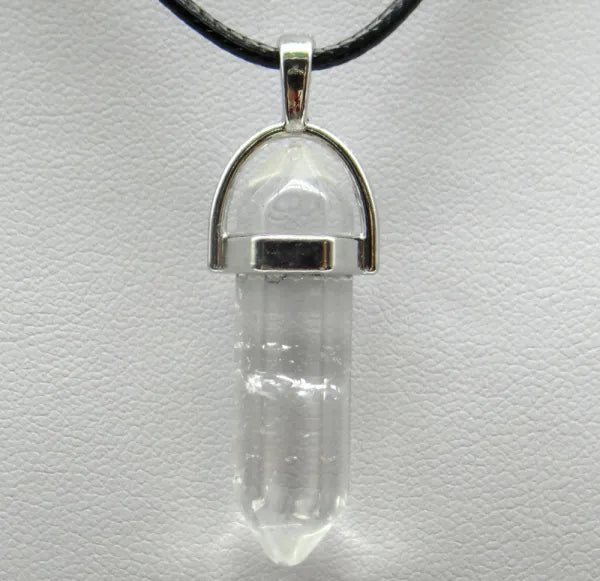 1PCS Natural Stone Quartz Crystal Opal Agates Hexagonal Column Pendulum Pendant Leather Chains Necklace Fashion Charms Pendant