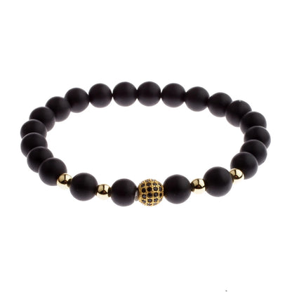 DOUVEI Round Black CZ Zircon Pave Lava Weaving Bracelet Men Beads Weaving Bracelet Homme Adjustable ABL005