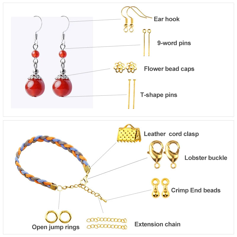 Jewelry Findings Tool Set Open Jump Ring/Lobster Clasp/Tail Chain/Clip Buckle/Drop Kit/Earring Hooks/ for DIY Jewelry Making