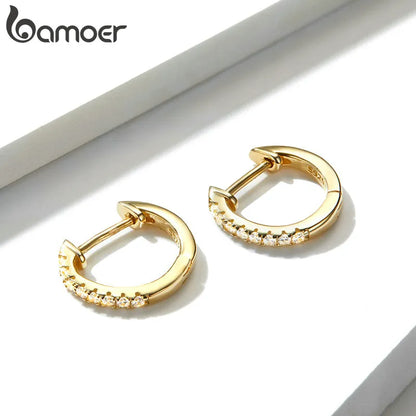 BAMOER 925 Sterling Silver Round Circle Hoop Earrings for Women Gold Color Earrings Sterling Silver Jewelry