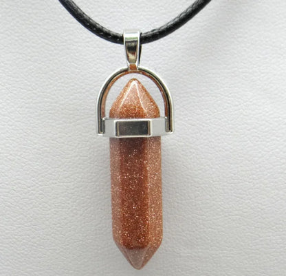 1PCS Natural Stone Quartz Crystal Opal Agates Hexagonal Column Pendulum Pendant Leather Chains Necklace Fashion Charms Pendant