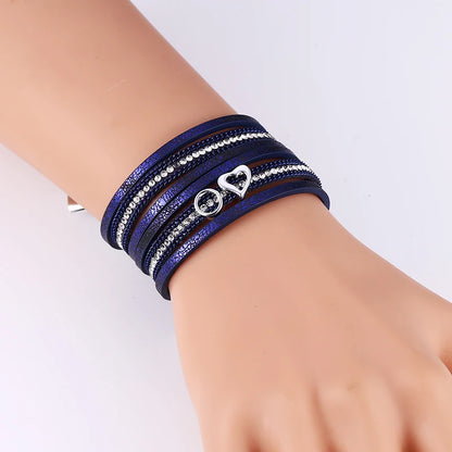 HOCOLE Fashion Gem Rhinestone Magnetic Leather Bracelets & Bangles Bohemian Handmade Multilayer Wrap Jewelry Women Pulseira