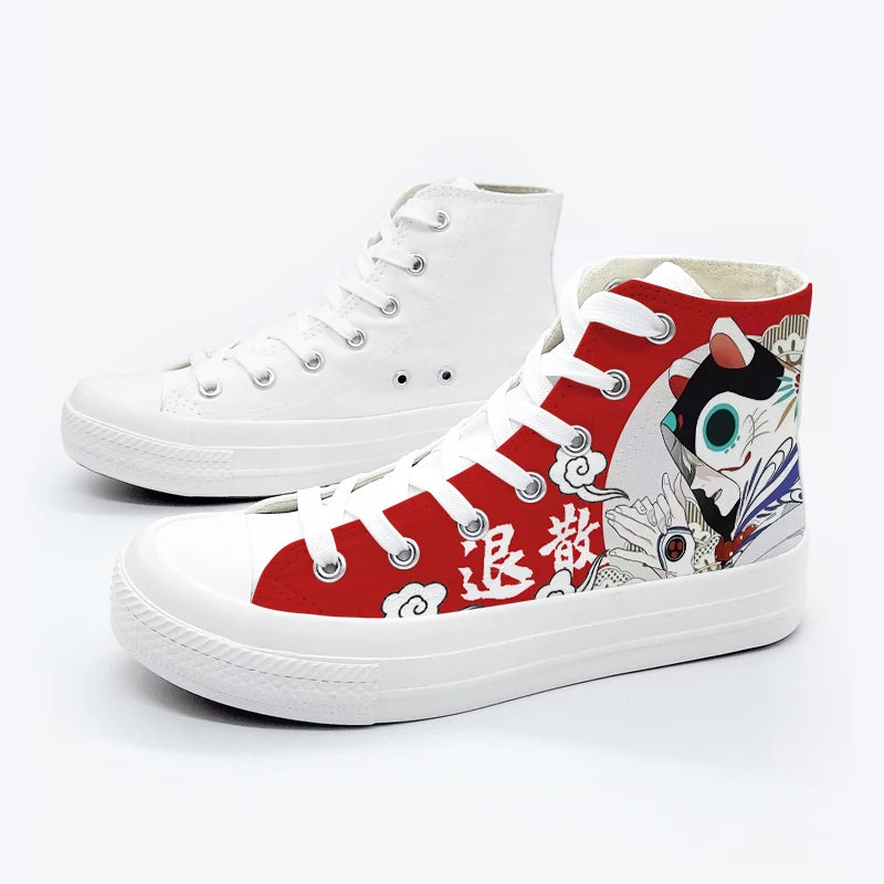 Amy and Michael Women Vulcanize Shoes Ladies Casual High Top White Sneakers Special Designer Hand Painted Canvas Shoes