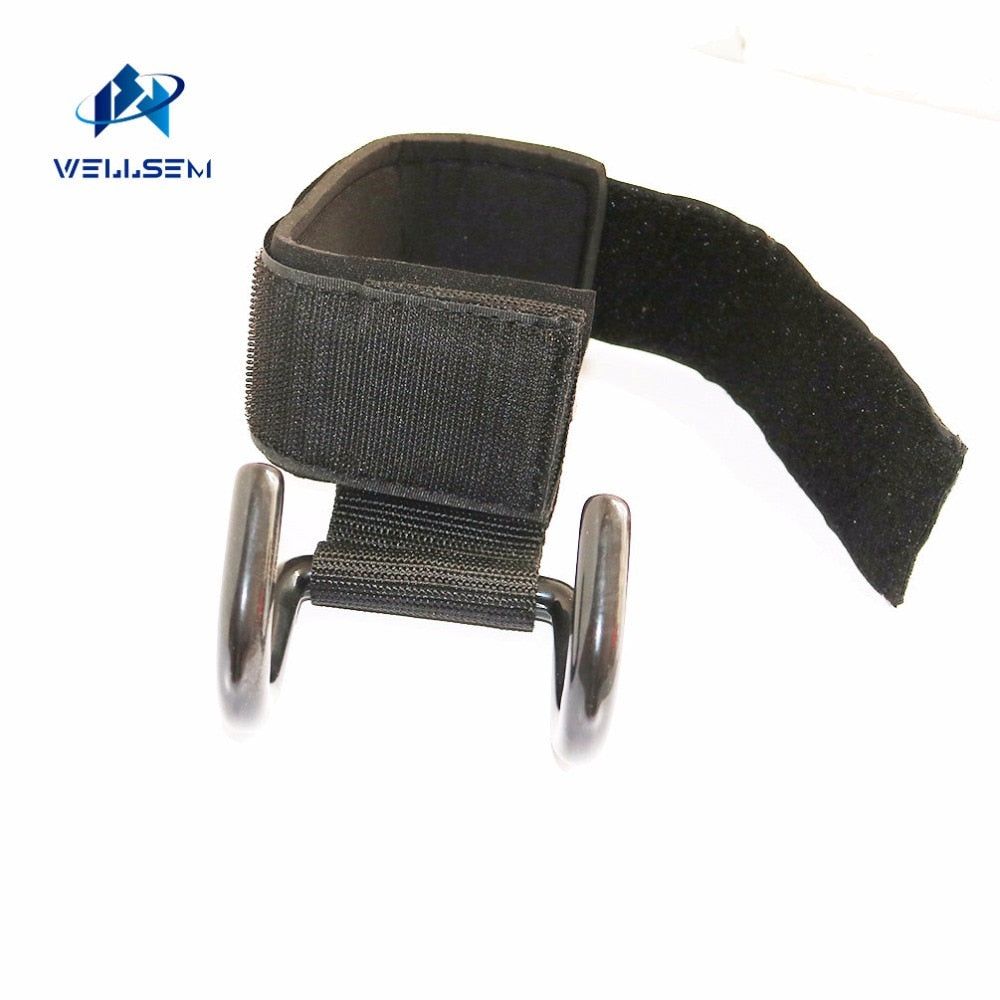 Wellsem Adjustable Strong Steel Hook Grips Straps Weight Lifting Strength Training Gym Fitness Black Wrist Support Lift Straps