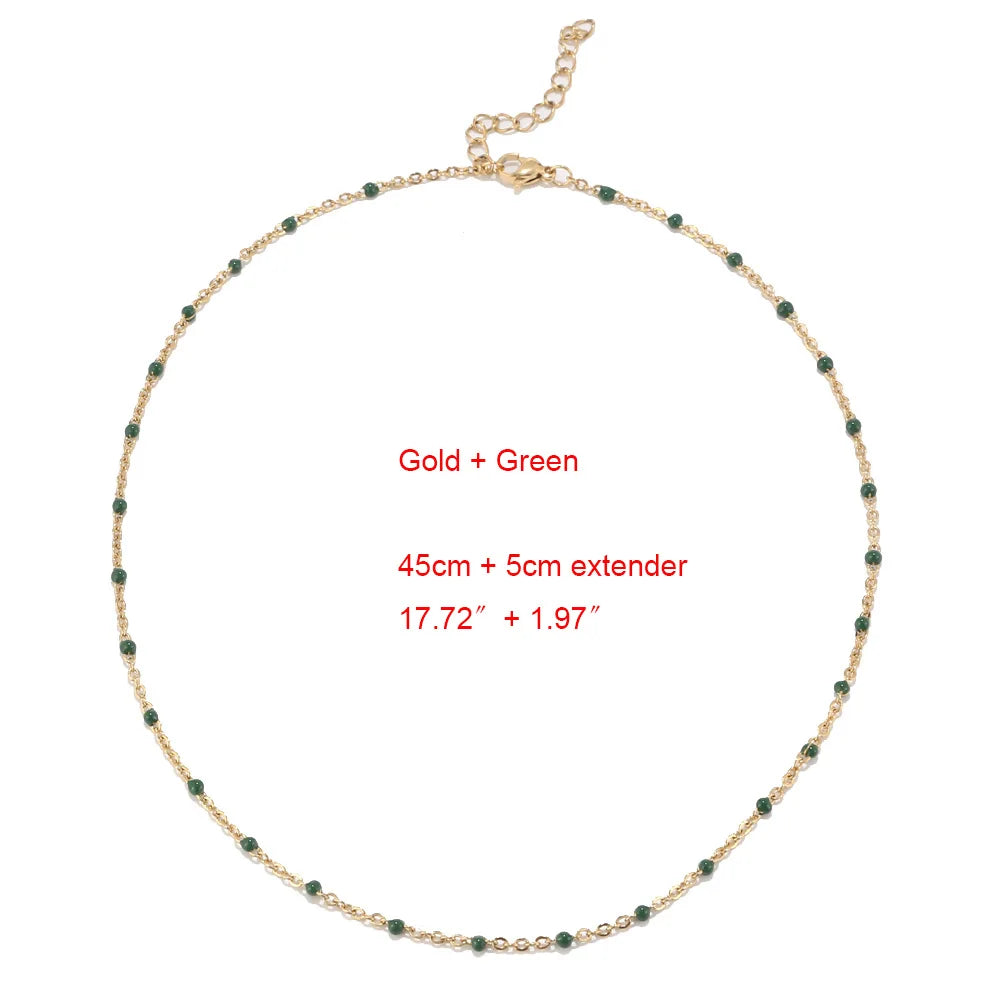 1pcs Stainless Steel Gold/Silver Color Choker Necklace Enamel Satellite Beaded Cable Ball Chain Choker Womens Necklaces
