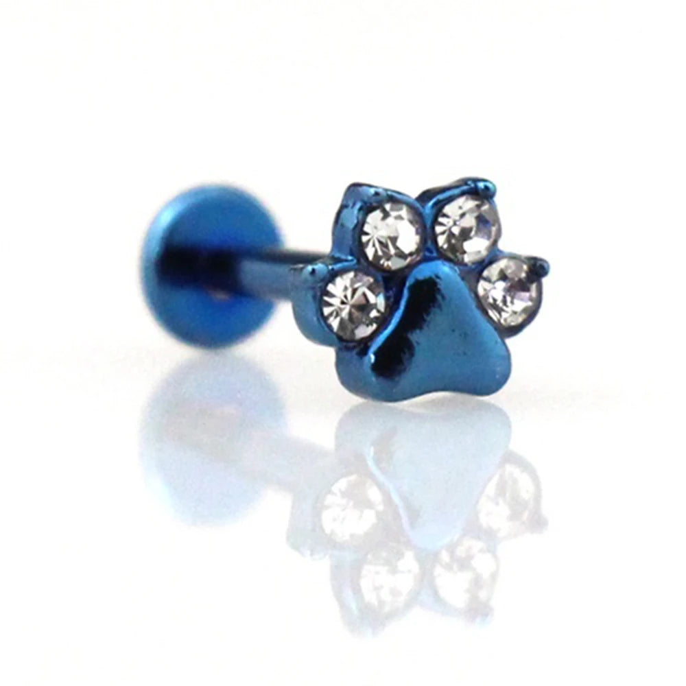 1pc Paw Zircon Labret Lip Ring Stainless Steel Internally Threaded Monroe Ring Body Jewelry 16g Cartilage Tragus Helix Piercing