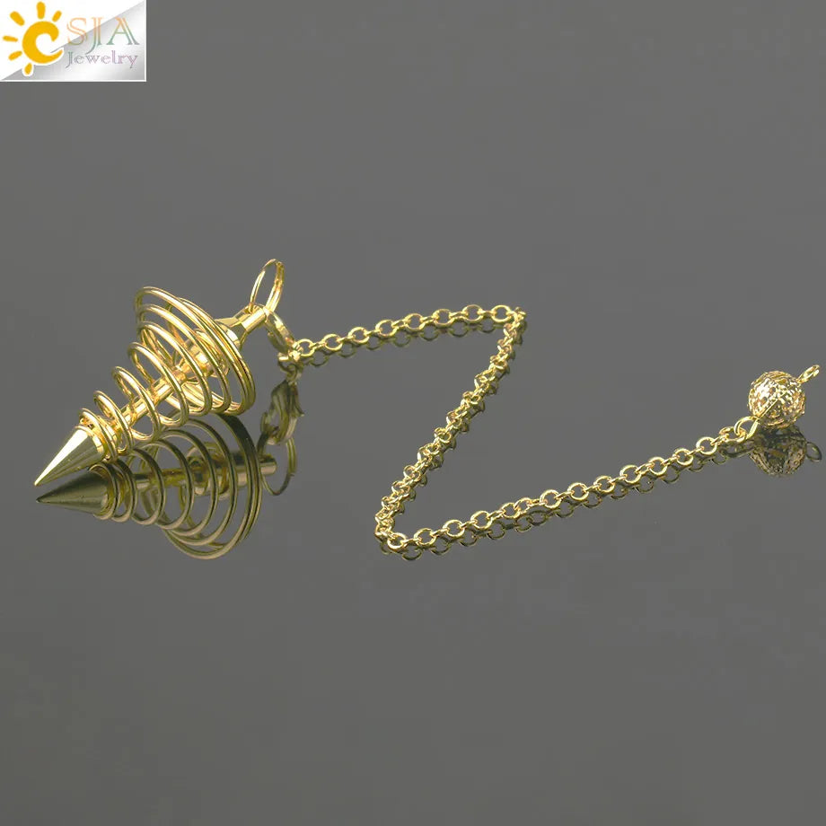 Metal Pendulum Pendulos Radiestesia Pendulums for Dowsing Divination Spiral Cone Antique Gold Color Silver Color Reiki G163