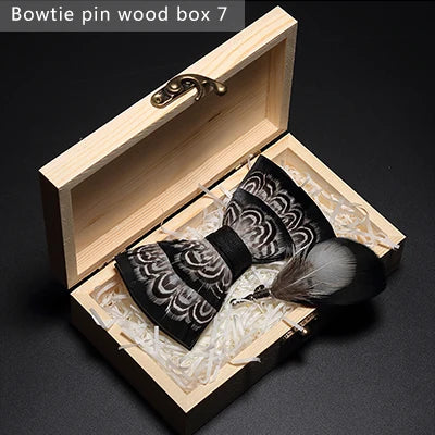 JEMYGINS Bowtie Natural Brid Feather Exquisite Hand Made Men Bow Tie Brooch Pin