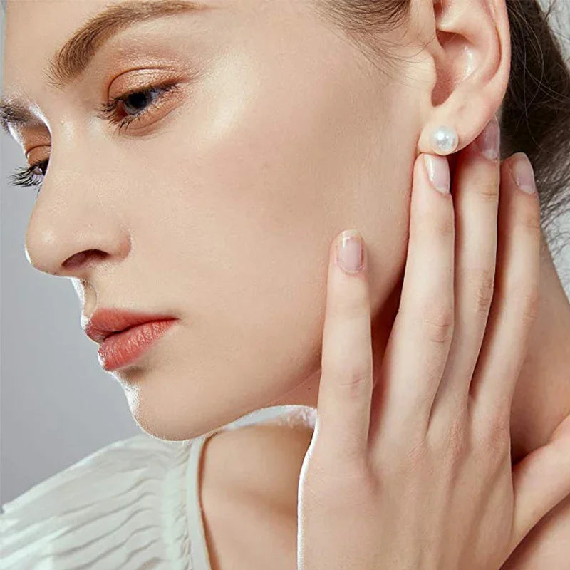 HENGSHENG White Cultured Freshwater Pearl Earrings for Women Classic 925 Sterling Silver Jewelry Gold Stud Earrings