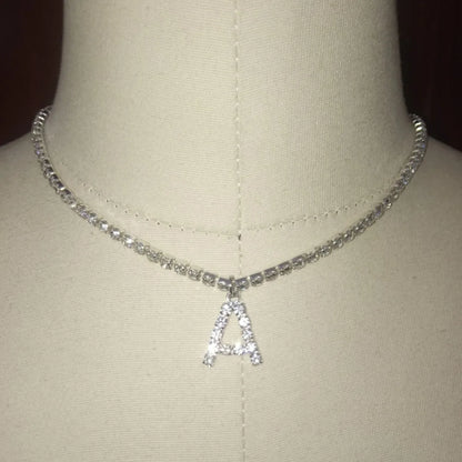 Stonefans Bling Letter Necklace Tennis Chain Custom Women Charming Statement Crystal Name Initial Choker Collar Necklace Jewelry