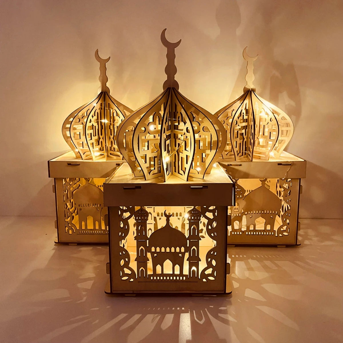 Wooden Palace Ornament Ramadan Decoration for Home 2024 Aid Eid Mubarak Ramadan Kareem Islamic Muslim Festival Party Decor