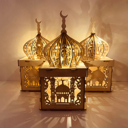 Wooden Palace Ornament Ramadan Decoration for Home 2024 Aid Eid Mubarak Ramadan Kareem Islamic Muslim Festival Party Decor