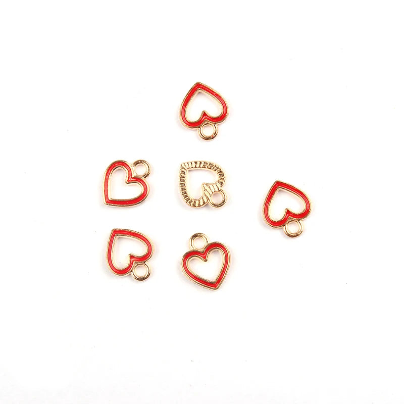 50pcs/Lot  Zinc Alloy Charms Enamel Mini Sweet Heart Hollow Charms for DIY Necklaces Bracelets Jewelry Making Accessories