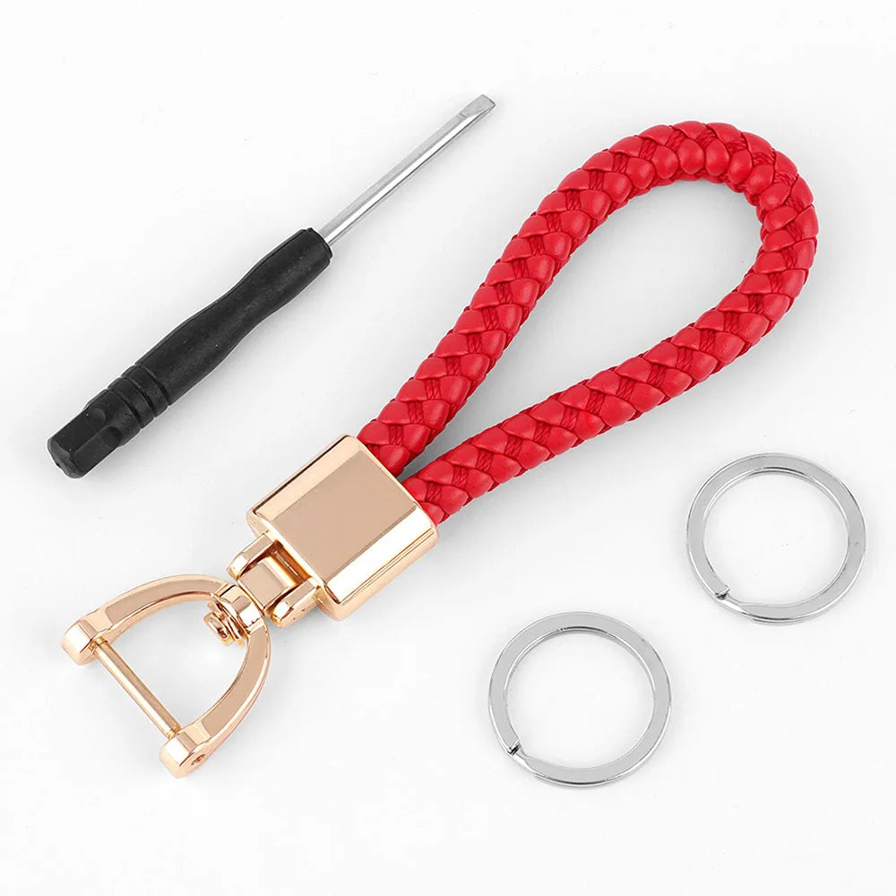 High-Grade Keychain for Men Women Rotatable Key Chain Luxury Hand Woven Leather Horseshoe Buckle Car Key Ring Holder Accessories