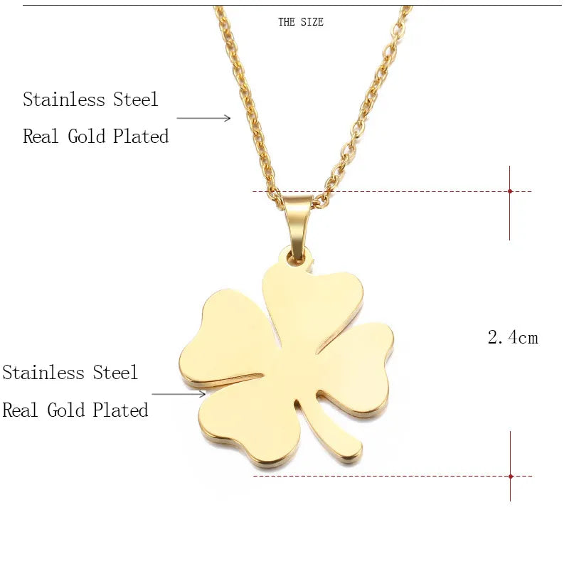 DOTIFI Stainless Steel Necklace for Women Man Lover's Clover Gold Color Pendant Necklace Engagement Jewelry