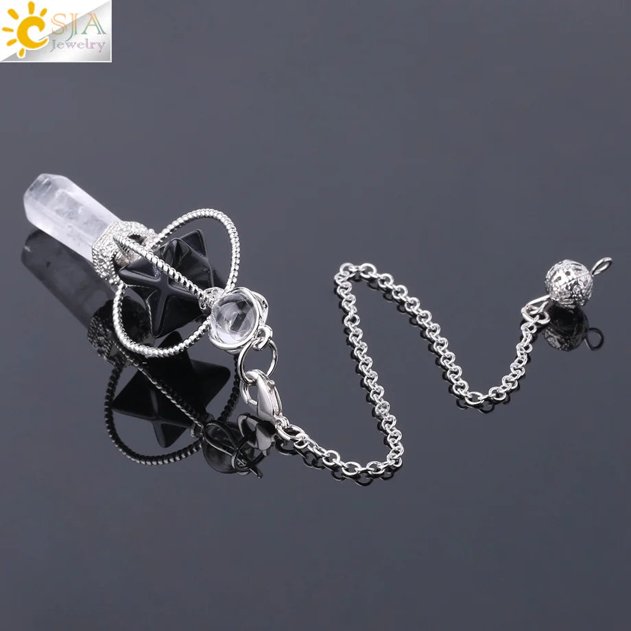 CSJA Merkaba Dowsing Pendulum Quartz Natural Stone Crystal Reiki Healing Pendule Pendant Pendulums Radiesthesia Pendulos F770