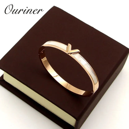 Luxury Brand Natural Shell v Shape Bracelet & Bangle for Women Men Charm Hollow Letter Bangle Love Silver-Color Pulseiras K088-1
