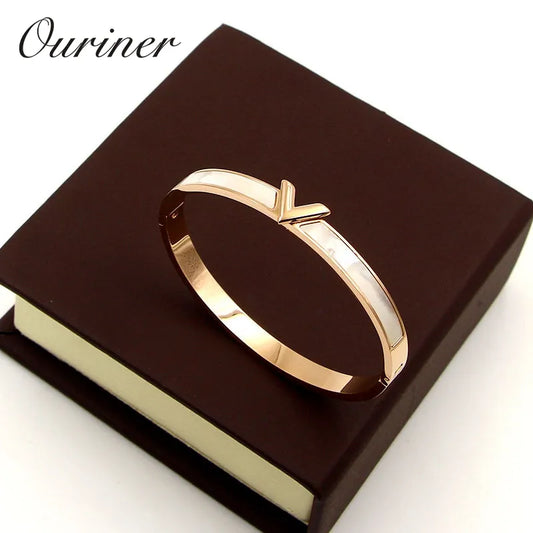 Luxury Brand Natural Shell v Shape Bracelet & Bangle for Women Men Charm Hollow Letter Bangle Love Silver-Color Pulseiras K088-1