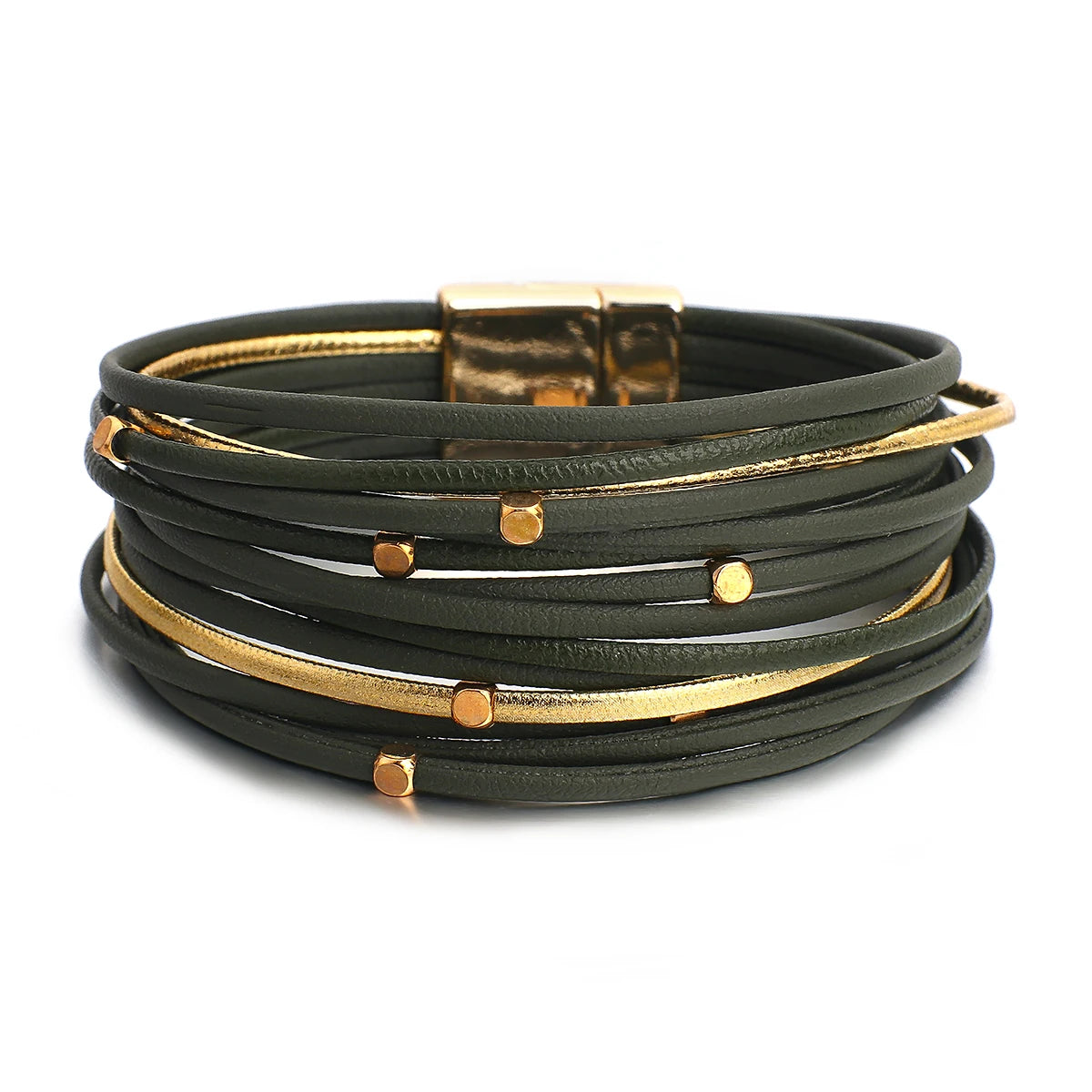 ALLYES Metal Beads Leather Bracelets for Women 2023 Slim Strips Boho Multilayer Wide Wrap Bracelet Femme Jewelry