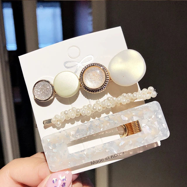 Hair Clips for Women Headband Hairpins Barrettes Pearl Geometric Girls Hairgrips Fashion Hair Jewelry Accessories 3pcs/Set