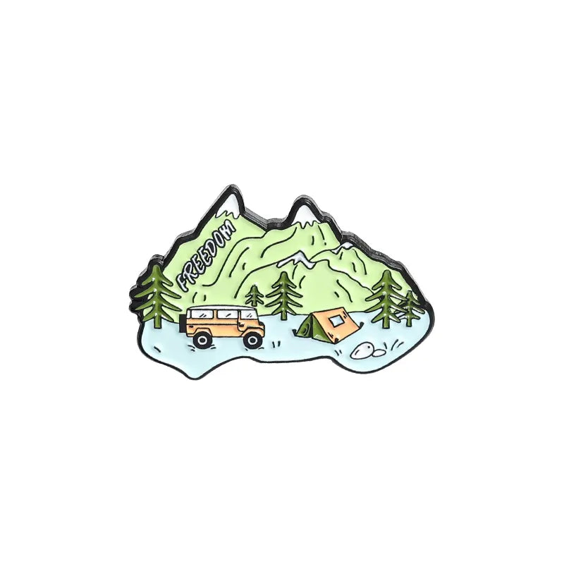 Outdoors Mountain Starry Night Enamel Pin Custom Wild Camping Hiking Brooches Bag Clothes Lapel Pin Adventure Badge Jewelry