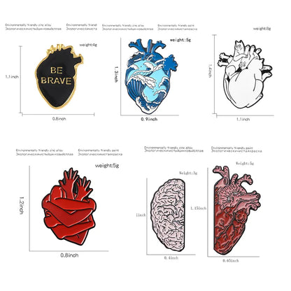 19style Anatomical Heart Enamel Pins Medical Anatomy Brooch Heart Neurology Pins for Doctor and Nurse Lapel Pin Bags Badge
