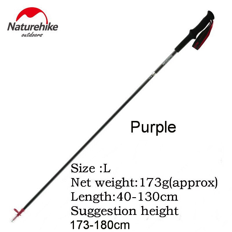 Naturehike Carbon Fiber 4 Section Ultralight Trekking Poles Tungsten Steel Walking Stick Trail Running Hiking Alpenstock